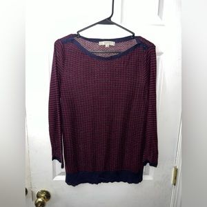 Ann Taylor LOFT Women’s Semi Sheer Boatneck Striped Blouse Size Large